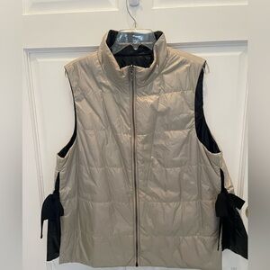 Lightweight Champagne and Black Quilted Vest with Side Bows